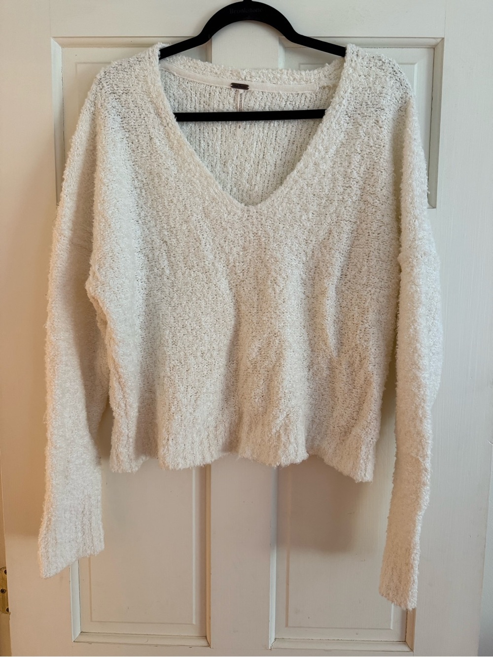 Free People Cream V-Neck Textured Sweater